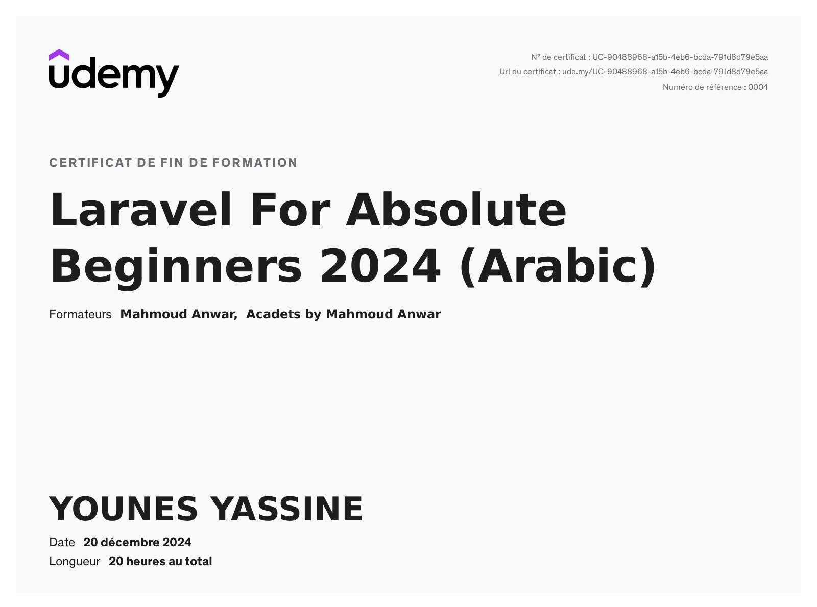 Certificat Laravel For Absolute Beginners 2024 (Arabic)